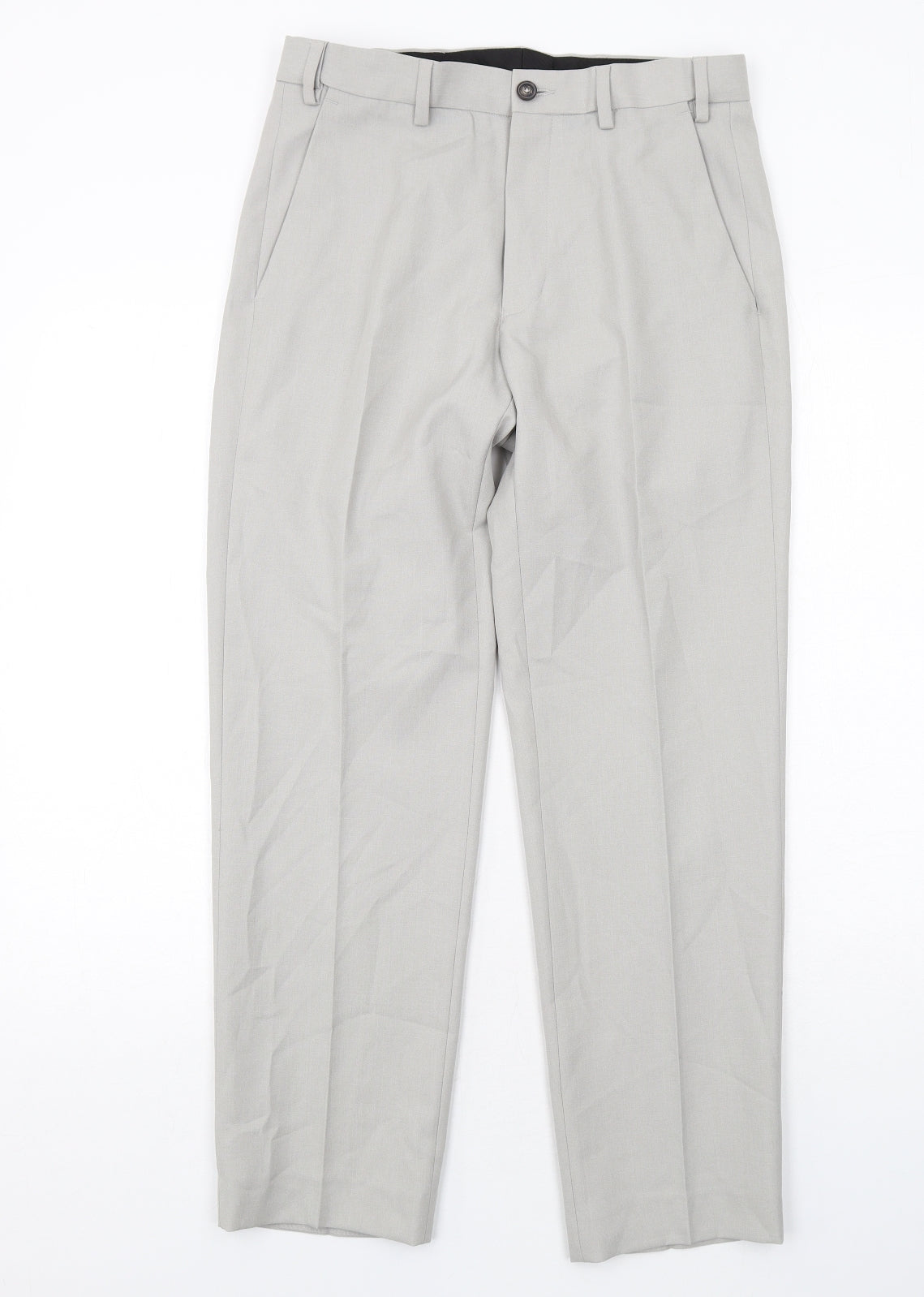 Marks and Spencer Mens Grey Polyester Chino Trousers Size 30 in L29 in Regular Zip