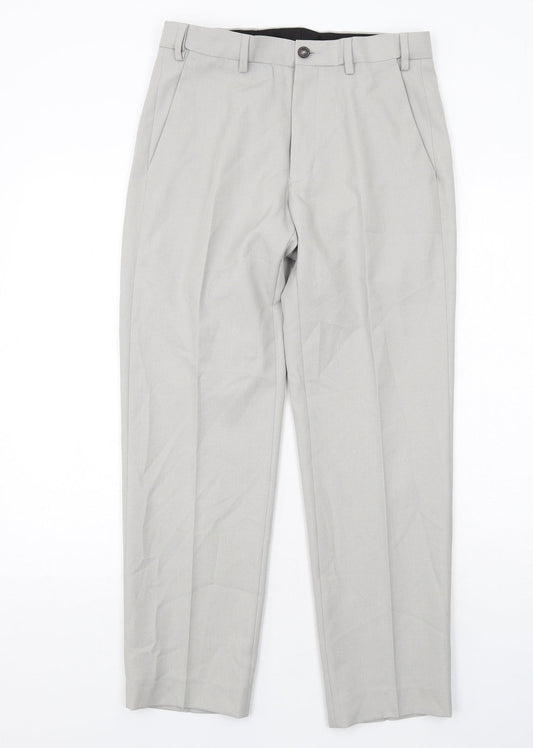 Marks and Spencer Mens Grey Polyester Chino Trousers Size 30 in L29 in Regular Zip
