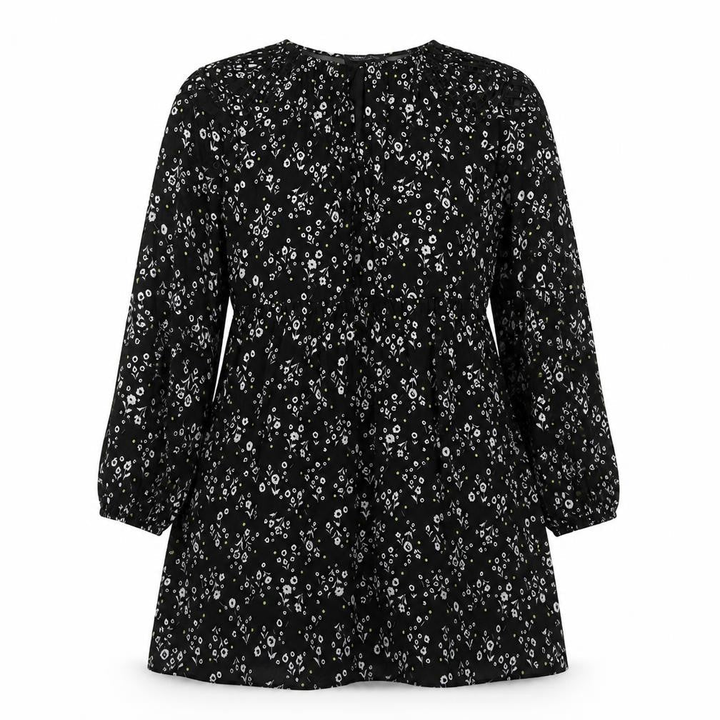 Marks and Spencer Womens Black Floral Polyester A-Line Size 12 Round Neck Pullover