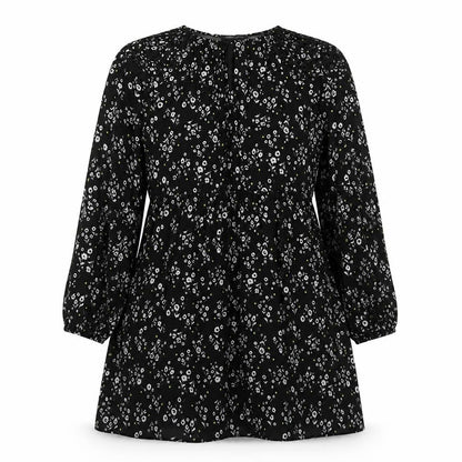 Marks and Spencer Womens Black Floral Polyester A-Line Size 12 Round Neck Pullover