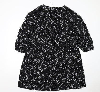 Marks and Spencer Womens Black Floral Polyester A-Line Size 12 Round Neck Pullover