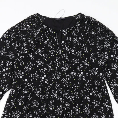 Marks and Spencer Womens Black Floral Polyester A-Line Size 12 Round Neck Pullover