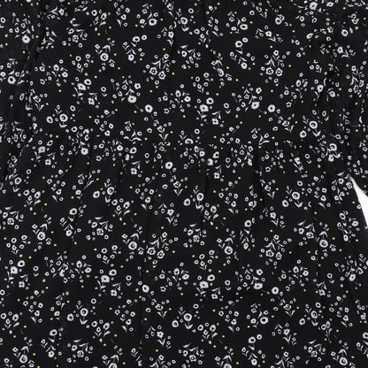 Marks and Spencer Womens Black Floral Polyester A-Line Size 12 Round Neck Pullover