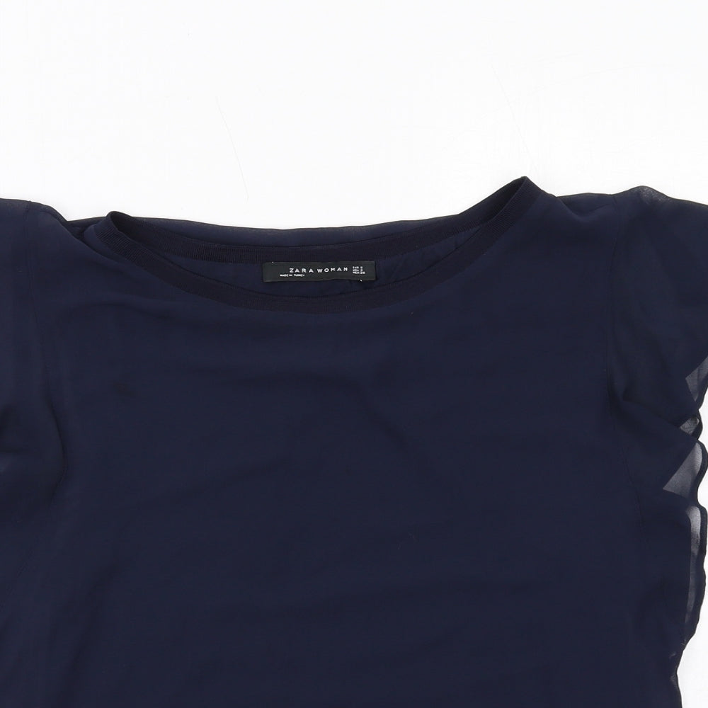 Womens UK Size S Zara Blue Basic Blouse
