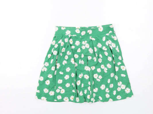 ASOS Womens Green Floral Viscose Skater Skirt Size 10