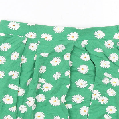 ASOS Womens Green Floral Viscose Skater Skirt Size 10