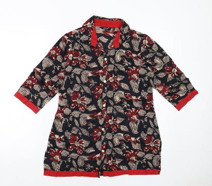 Globus Womens Black Floral Cotton Basic Button-Up Size M Collared