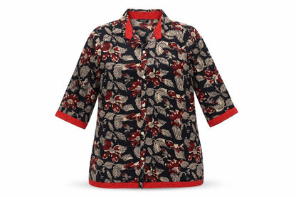 Globus Womens Black Floral Cotton Basic Button-Up Size M Collared