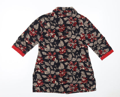 Globus Womens Black Floral Cotton Basic Button-Up Size M Collared