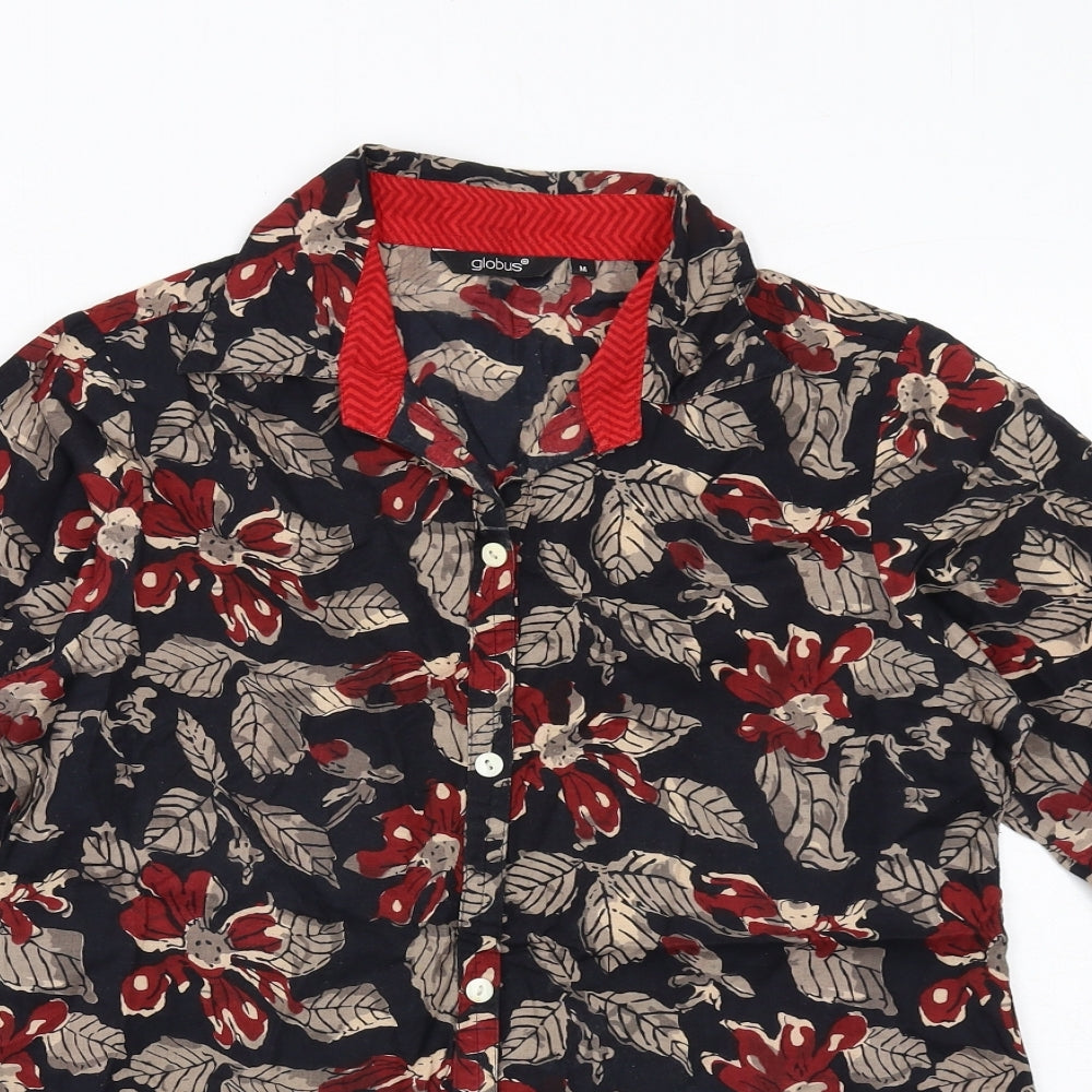 Globus Womens Black Floral Cotton Basic Button-Up Size M Collared