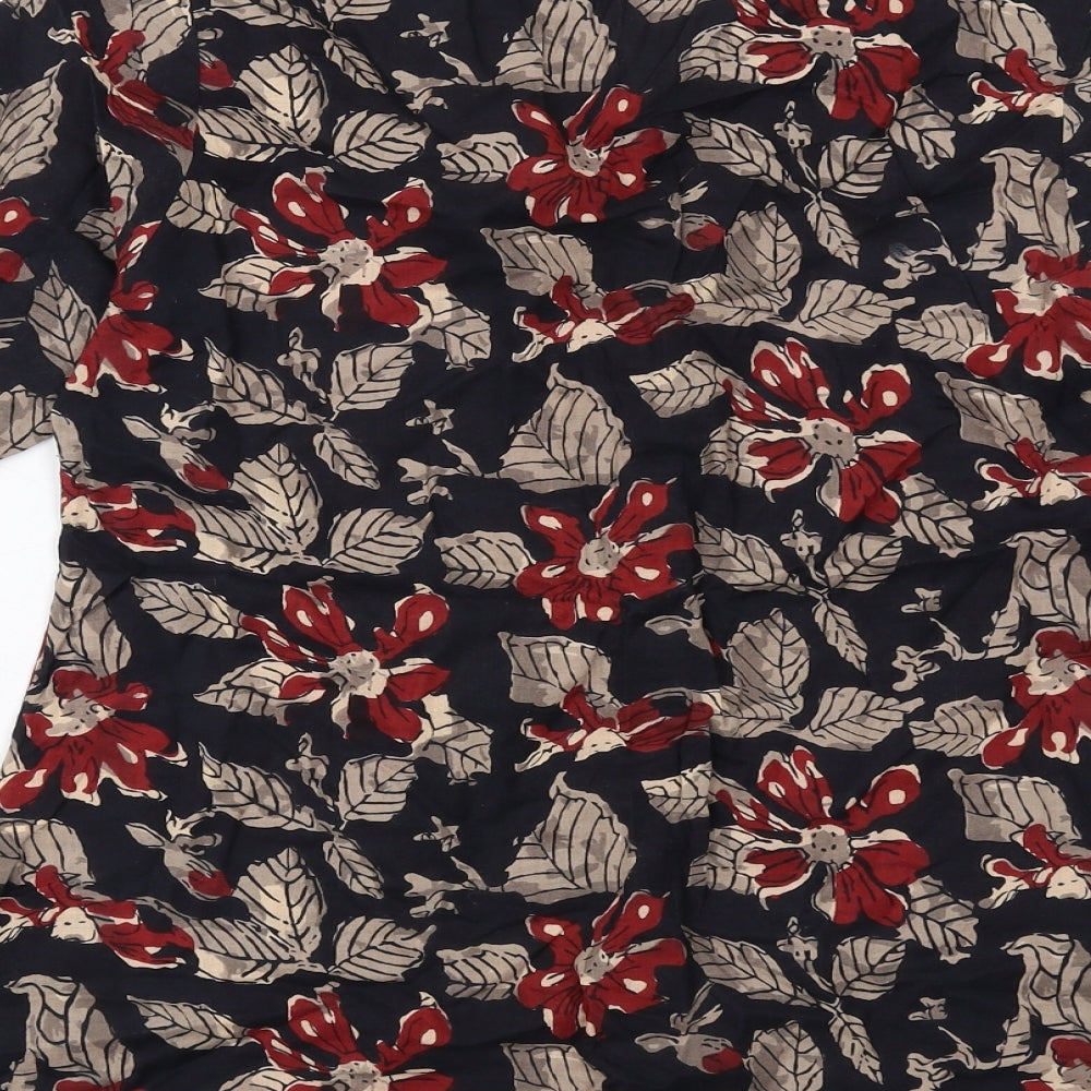 Globus Womens Black Floral Cotton Basic Button-Up Size M Collared