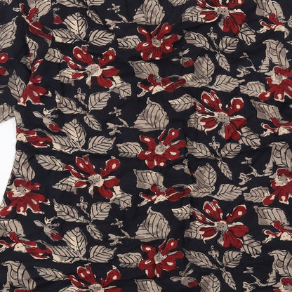 Globus Womens Black Floral Cotton Basic Button-Up Size M Collared