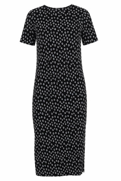 Glamorous Womens Black Geometric Polyester T-Shirt Dress Size XS Round Neck Pullover