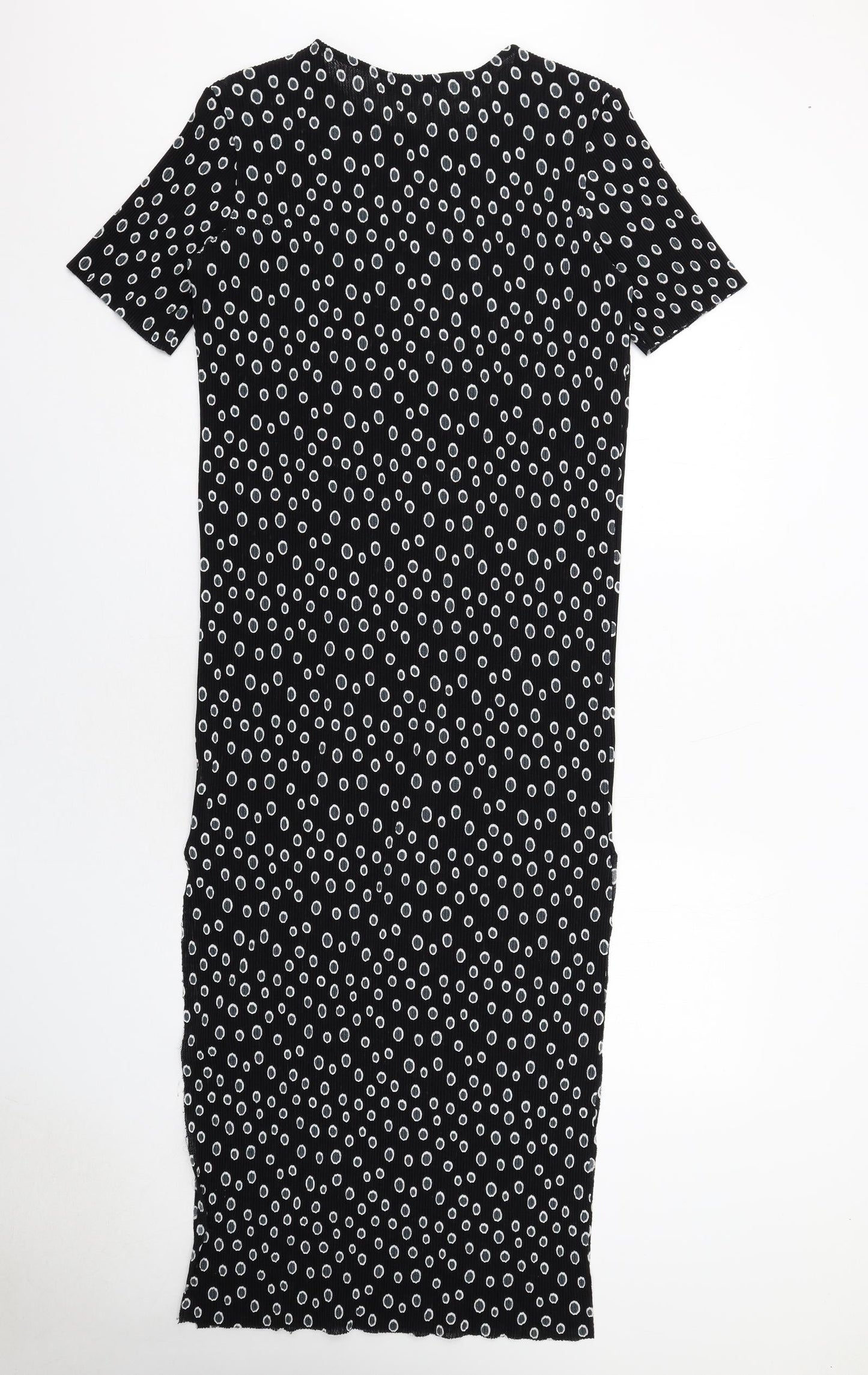 Glamorous Womens Black Geometric Polyester T-Shirt Dress Size XS Round Neck Pullover
