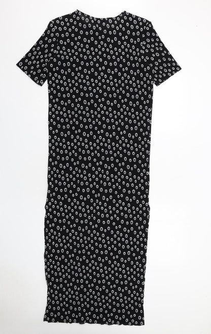 Glamorous Womens Black Geometric Polyester T-Shirt Dress Size XS Round Neck Pullover