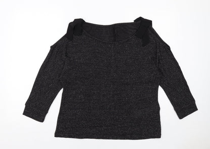 Avon Womens Black Geometric Polyester Basic Blouse Size 14 Round Neck - Cold Shoulder