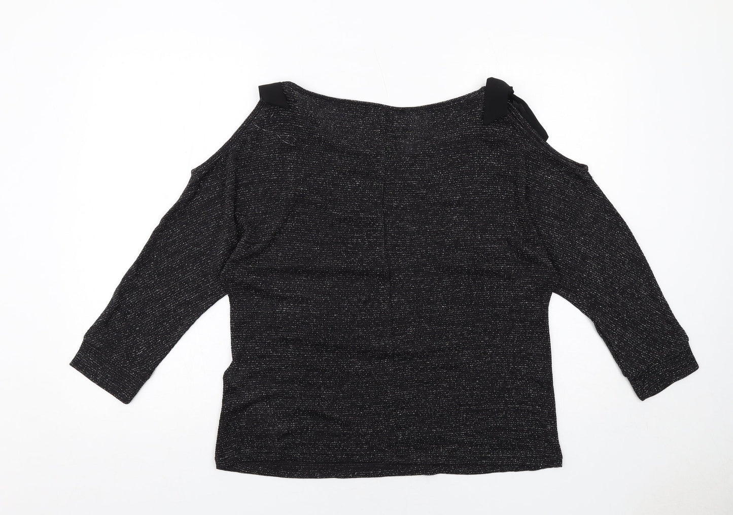 Avon Womens Black Geometric Polyester Basic Blouse Size 14 Round Neck - Cold Shoulder