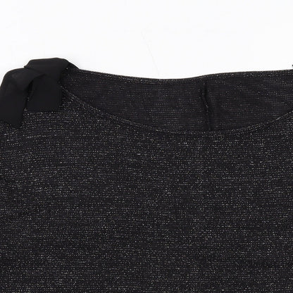 Avon Womens Black Geometric Polyester Basic Blouse Size 14 Round Neck - Cold Shoulder