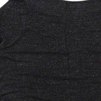 Avon Womens Black Geometric Polyester Basic Blouse Size 14 Round Neck - Cold Shoulder