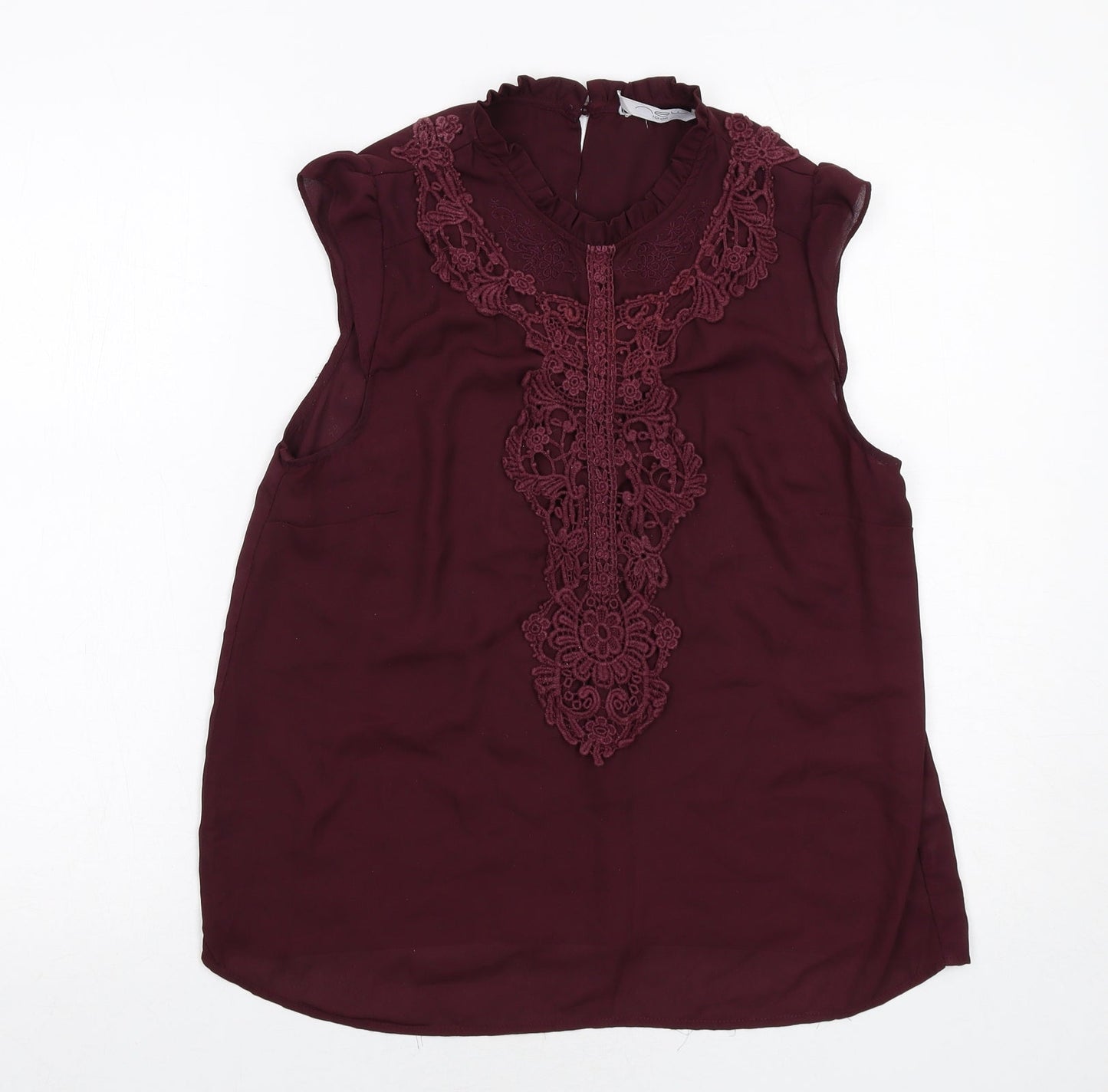 New Look Womens Red Polyester Basic Blouse Size 14 Round Neck - Crocheted Lace Detail