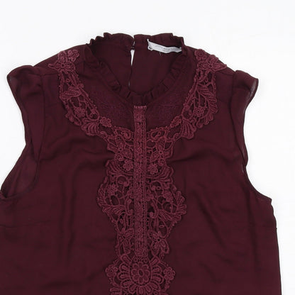 New Look Womens Red Polyester Basic Blouse Size 14 Round Neck - Crocheted Lace Detail