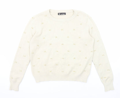 Alphabet Womens Beige Round Neck Geometric Viscose Pullover Jumper Size S