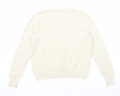 Alphabet Womens Beige Round Neck Geometric Viscose Pullover Jumper Size S