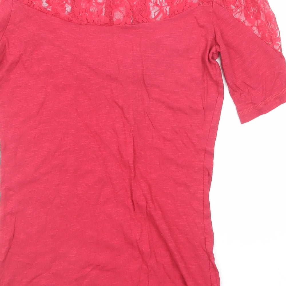 Miss Selfridge Womens Pink Cotton Basic Blouse Size 8 High Neck - Lace Detail