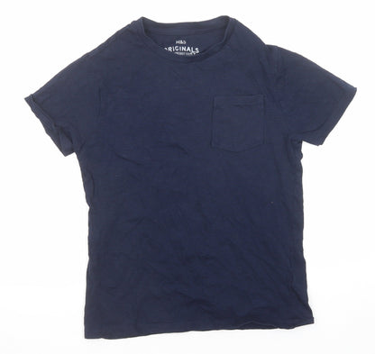 Marks and Spencer Boys Blue Cotton Basic T-Shirt Size 10-11 Years Round Neck Pullover