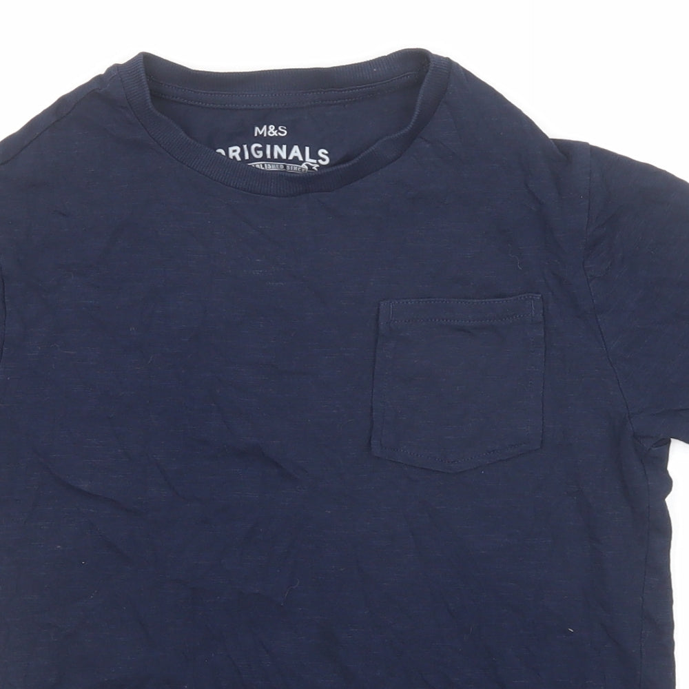 Marks and Spencer Boys Blue Cotton Basic T-Shirt Size 10-11 Years Round Neck Pullover