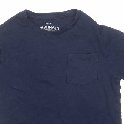 Marks and Spencer Boys Blue Cotton Basic T-Shirt Size 10-11 Years Round Neck Pullover