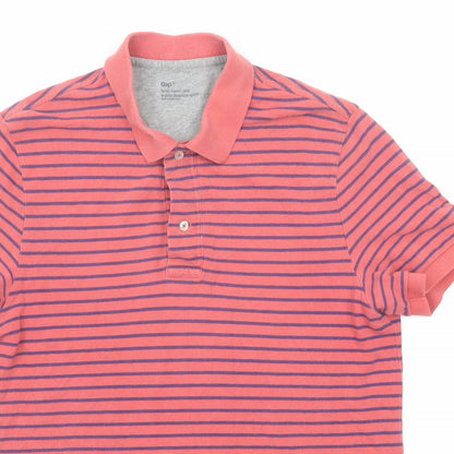 Gap Mens Red Striped Cotton Polo Size M Collared Button