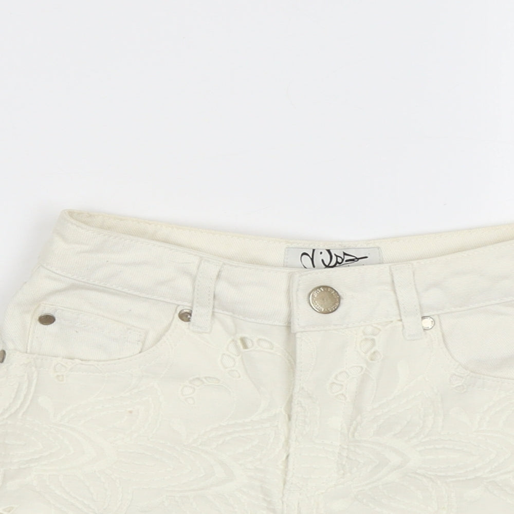 Miss Selfridge Womens Ivory Cotton Cut-Off Shorts Size 8 L3 in Regular Button