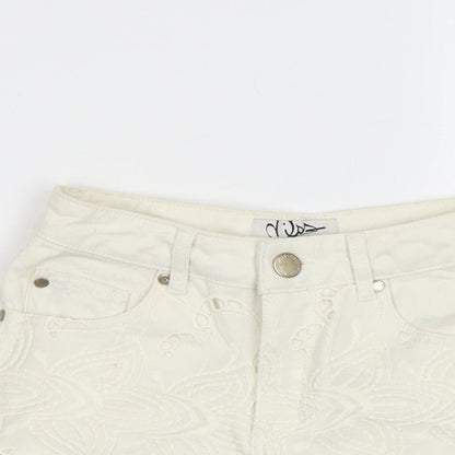 Miss Selfridge Womens Ivory Cotton Cut-Off Shorts Size 8 L3 in Regular Button
