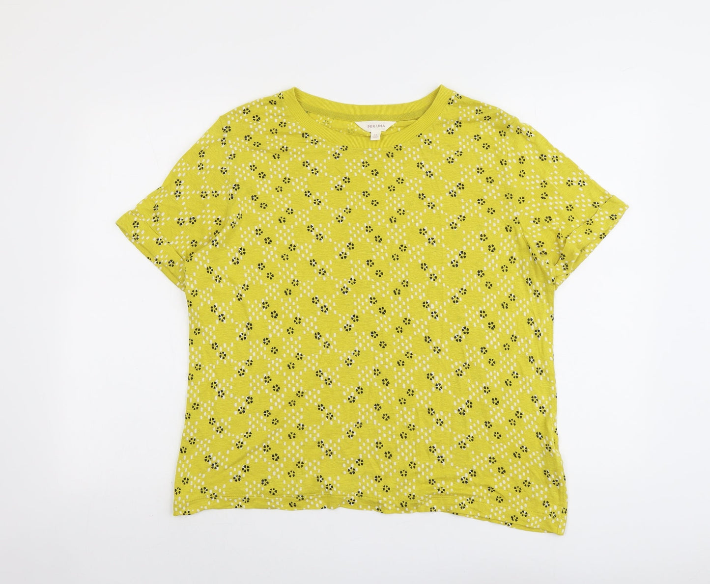 Womens UK Size 12 Per Una Yellow Basic T-Shirt