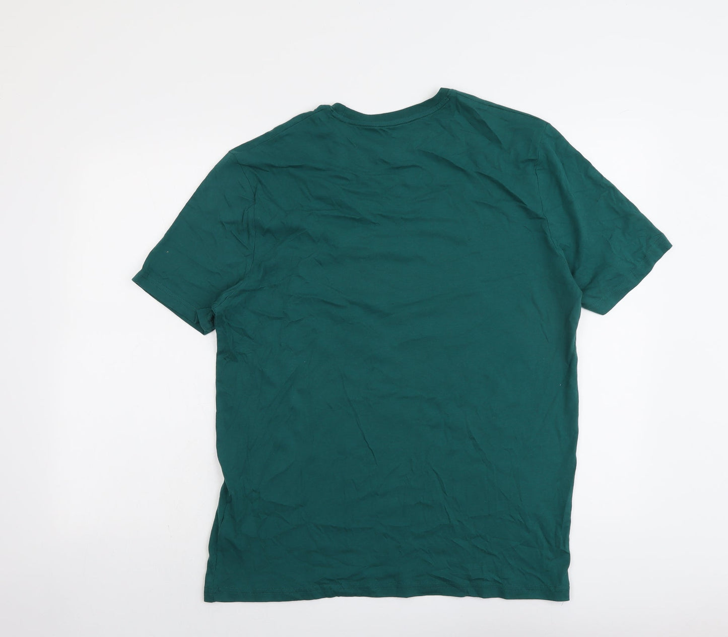 Marks and Spencer Mens Green Cotton T-Shirt Size M Round Neck - Gin-gle All The Way