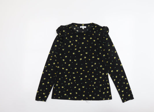 Womens UK Size 10 Warehouse Black Basic T-Shirt