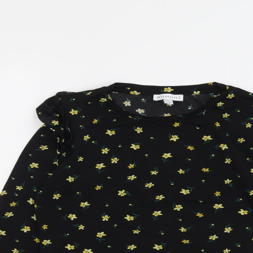 Womens UK Size 10 Warehouse Black Basic T-Shirt