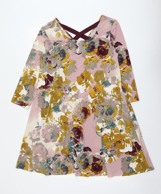 Nina Leonard Womens Multicoloured Geometric Polyester A-Line Size M Round Neck Pullover