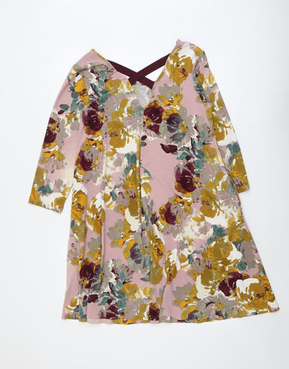 Nina Leonard Womens Multicoloured Geometric Polyester A-Line Size M Round Neck Pullover