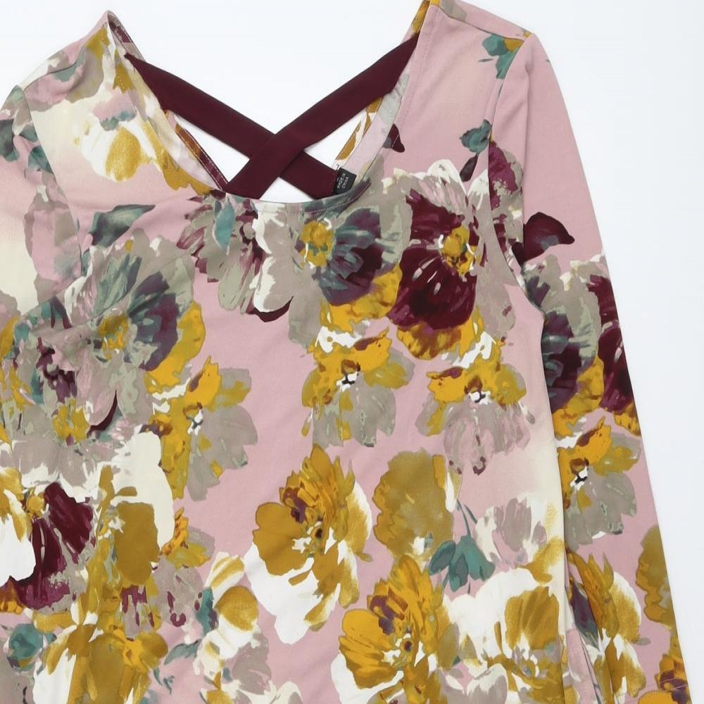 Nina Leonard Womens Multicoloured Geometric Polyester A-Line Size M Round Neck Pullover