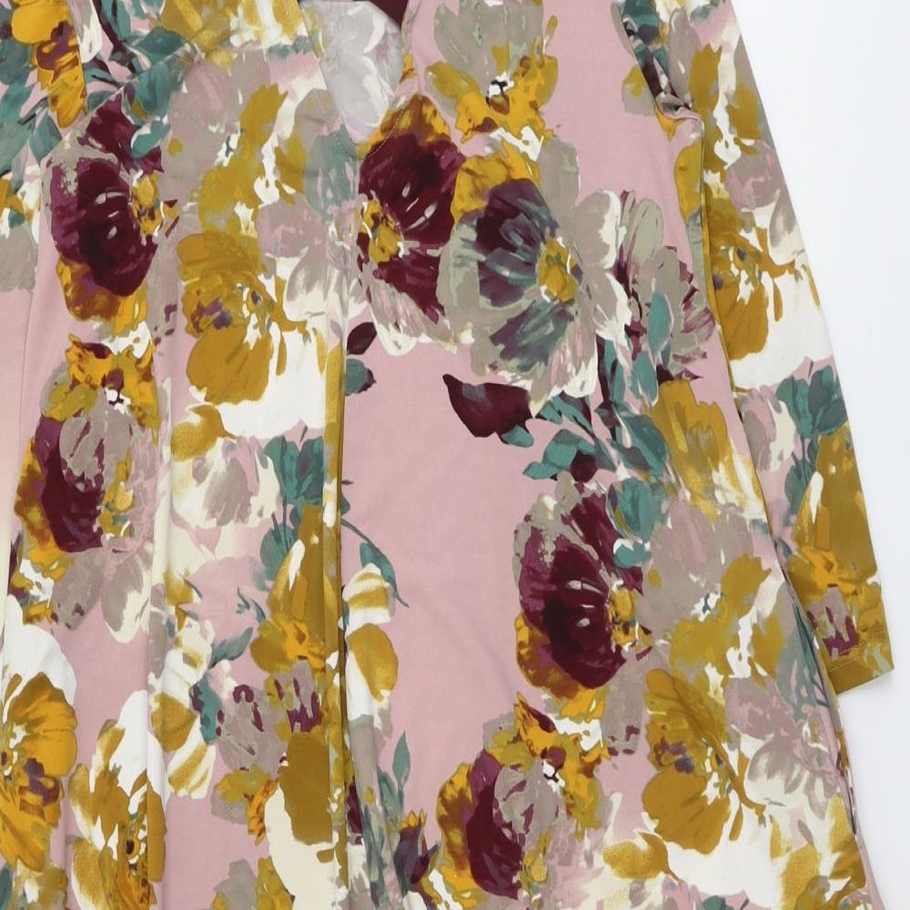 Nina Leonard Womens Multicoloured Geometric Polyester A-Line Size M Round Neck Pullover