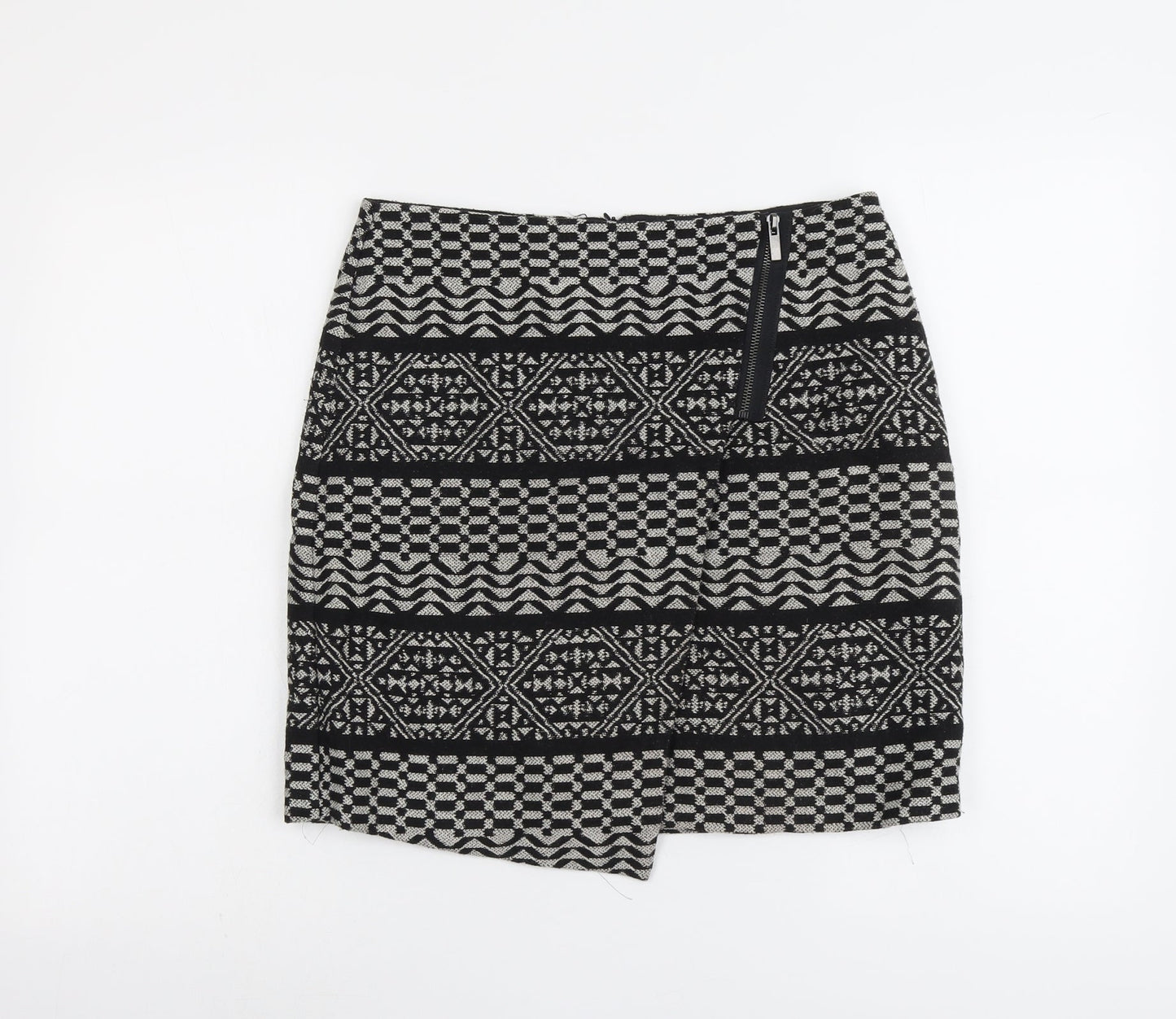 Marks and Spencer Womens Black Geometric Acrylic A-Line Skirt Size 10 Zip