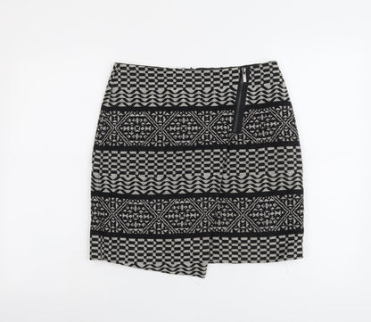 Marks and Spencer Womens Black Geometric Acrylic A-Line Skirt Size 10 Zip