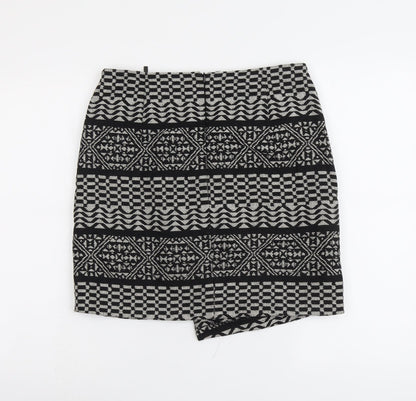 Marks and Spencer Womens Black Geometric Acrylic A-Line Skirt Size 10 Zip