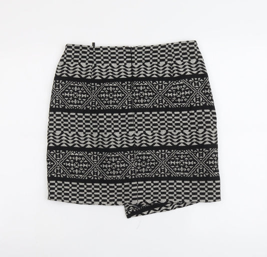Marks and Spencer Womens Black Geometric Acrylic A-Line Skirt Size 10 Zip