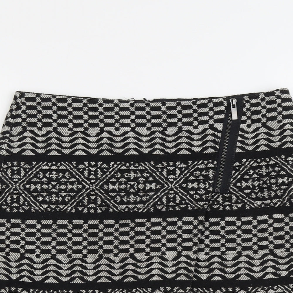 Marks and Spencer Womens Black Geometric Acrylic A-Line Skirt Size 10 Zip
