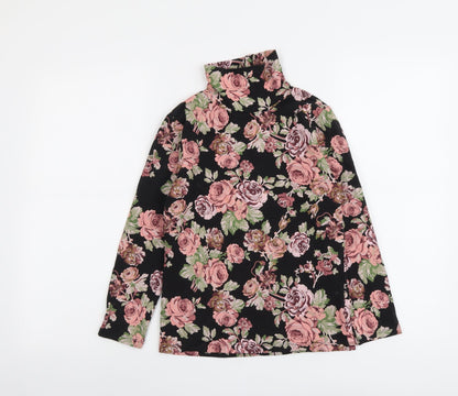 NEXT Girls Black Floral Cotton Basic T-Shirt Size 10 Years Roll Neck Pullover