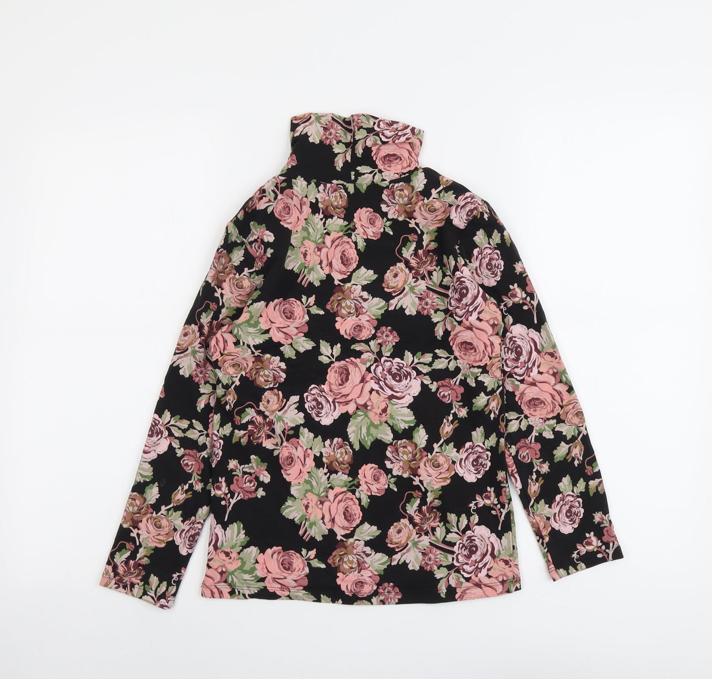 NEXT Girls Black Floral Cotton Basic T-Shirt Size 10 Years Roll Neck Pullover