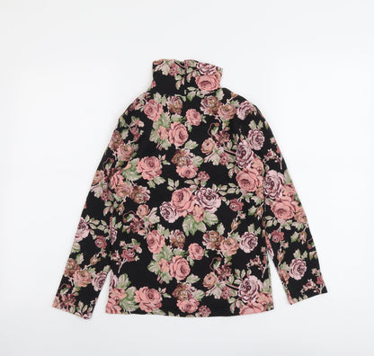 NEXT Girls Black Floral Cotton Basic T-Shirt Size 10 Years Roll Neck Pullover